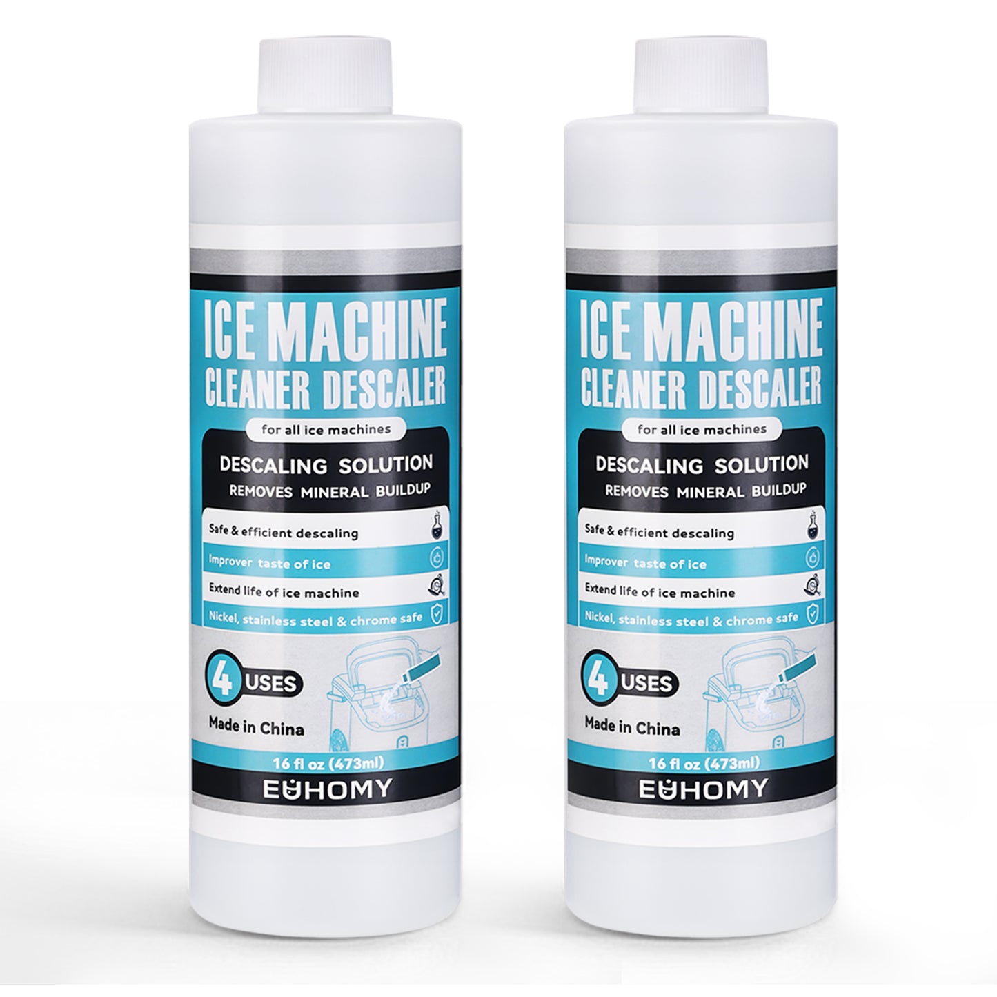 EUHOMY Ice Machine Cleaner Descaler, 16/32 Fl OZ Ice Maker Cleaner (4 Uses Per Bottle), Ideal Universal Descaling Solution for All Brands Ice Maker