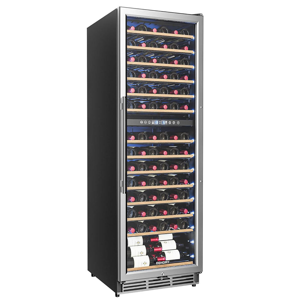 EUHOMY 24 Inch Wine Fridge Dual Zone, 154 Bottle Wine Cooler Refrigerator with Glass Door, Powerful Compressor Cooling