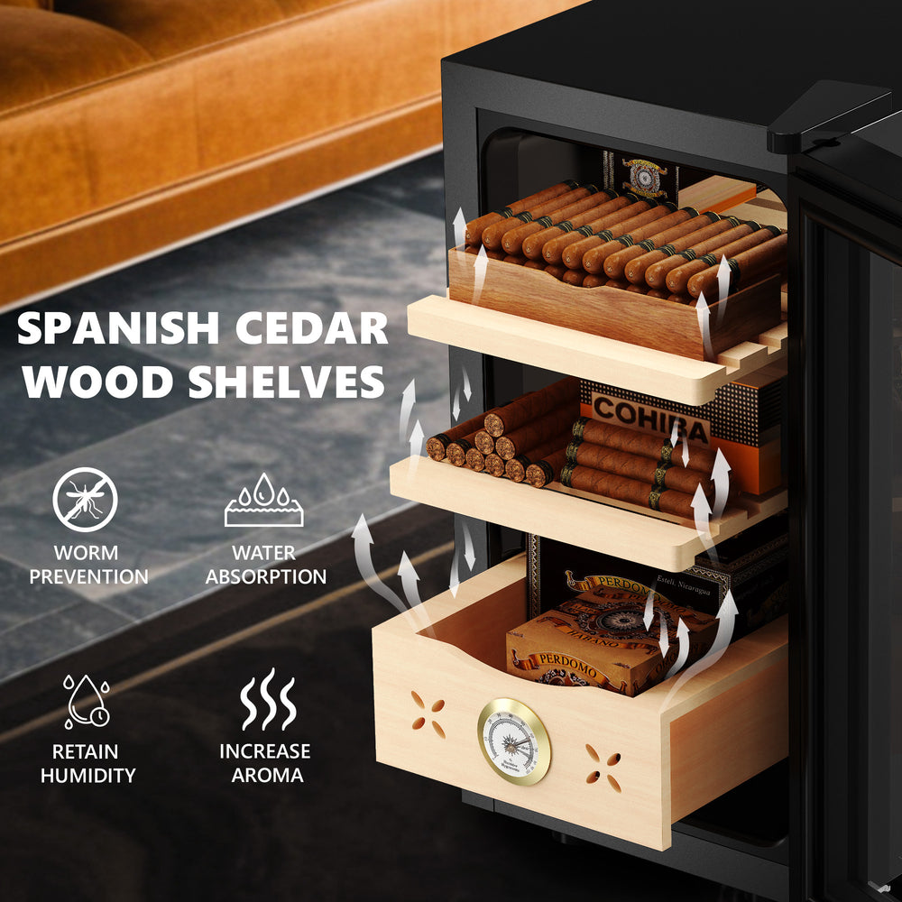 EUHOMY Electric Cigar Humidors, 25/35L Cigar Humidors, Cooling & Heating Humidor Cabinet with with Spanish Cedar Wood, Electric Cooler for 155 Counts with Digital Hygrometer, 3 Layers