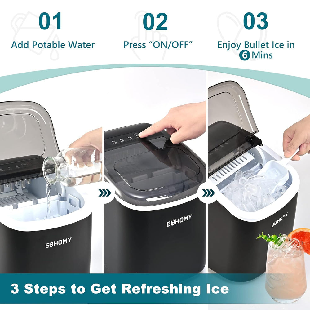 
                      
                        EUHOMY 12'' Black Bullet Ice Portable Low Noise Ice Maker with Handle - Euhomy
                      
                    