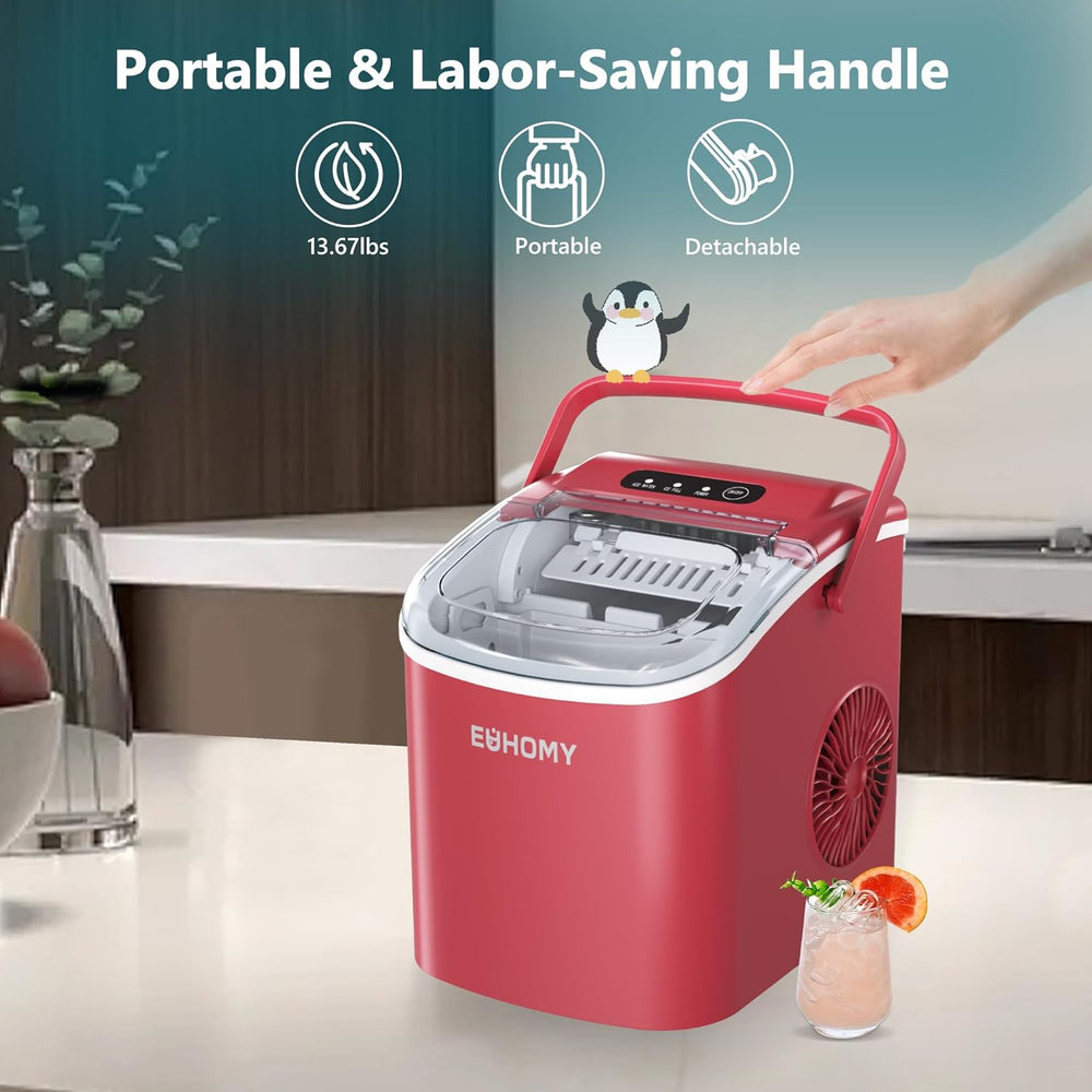 
                      
                        EUHOMY 12'' Red Bullet Ice Portable Self-Cleaning Ice Maker with Handle - Euhomy
                      
                    