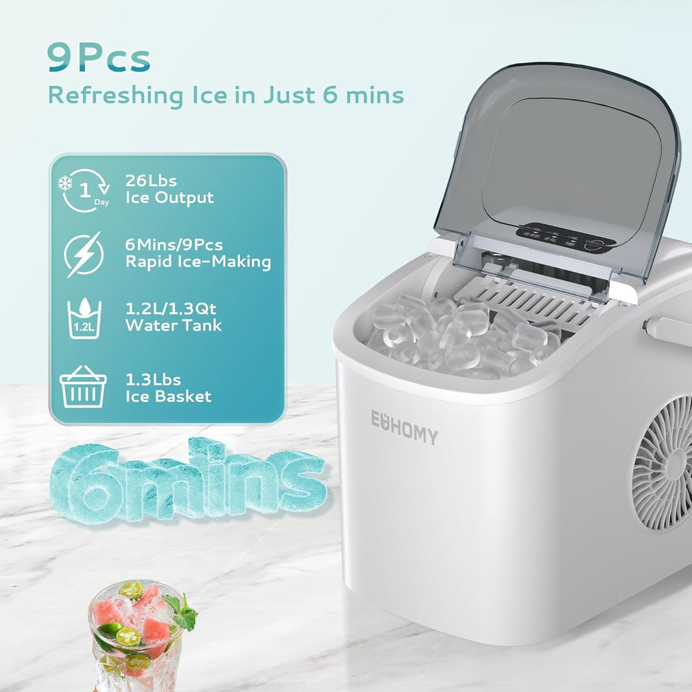 
                      
                        EUHOMY 12'' White Bullet Ice Portable Ultra Quieter Ice Maker with Handle - Euhomy
                      
                    