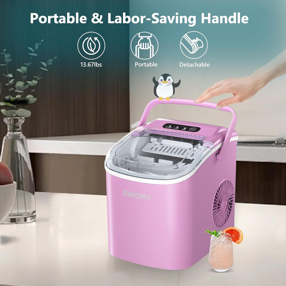 
                      
                        EUHOMY 12'' Pink Ultra Quieter Bullet Ice Portable Ice Maker with Handle - Euhomy
                      
                    