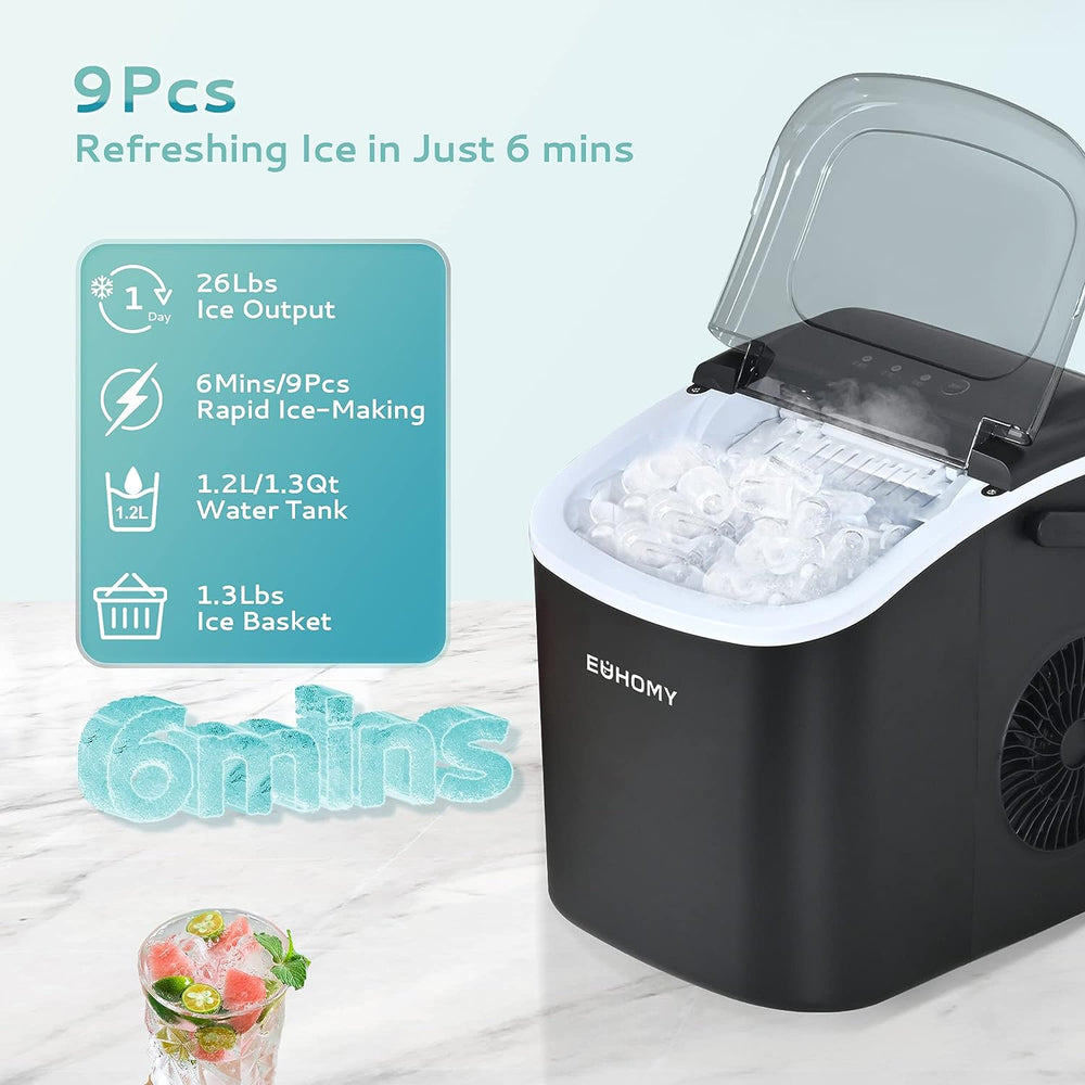 
                      
                        EUHOMY 12'' Black Bullet Ice Portable Low Noise Ice Maker with Handle - Euhomy
                      
                    