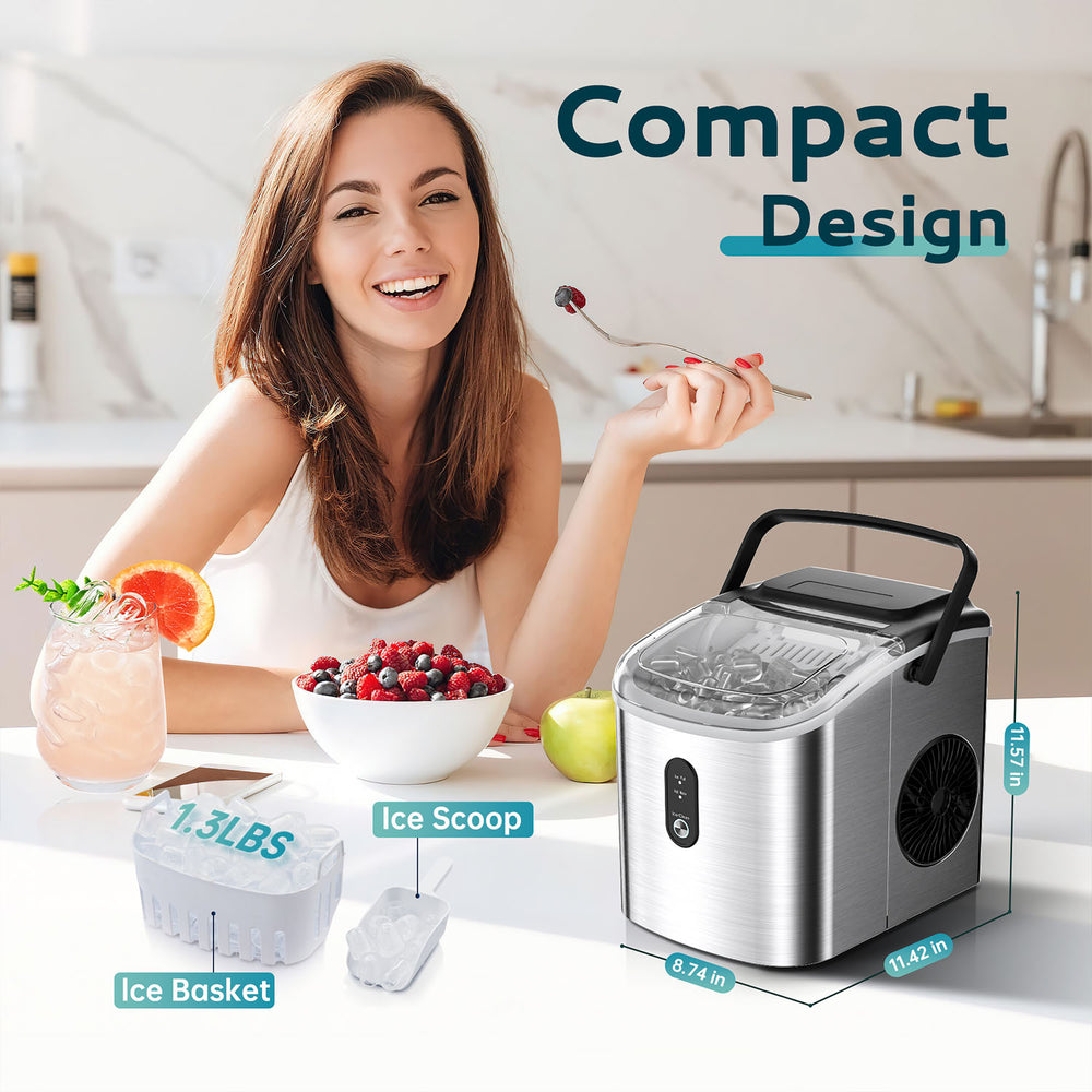 EUHOMY Countertop Ice Maker Machine with Handle 26.3lbs per Day 9 Cubes in 6 Mins - Euhomy