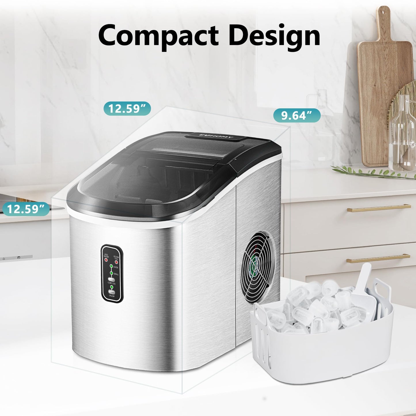 EUHOMY Smart Ice Makers Countertop 26lbs Self-Cleaning Portable