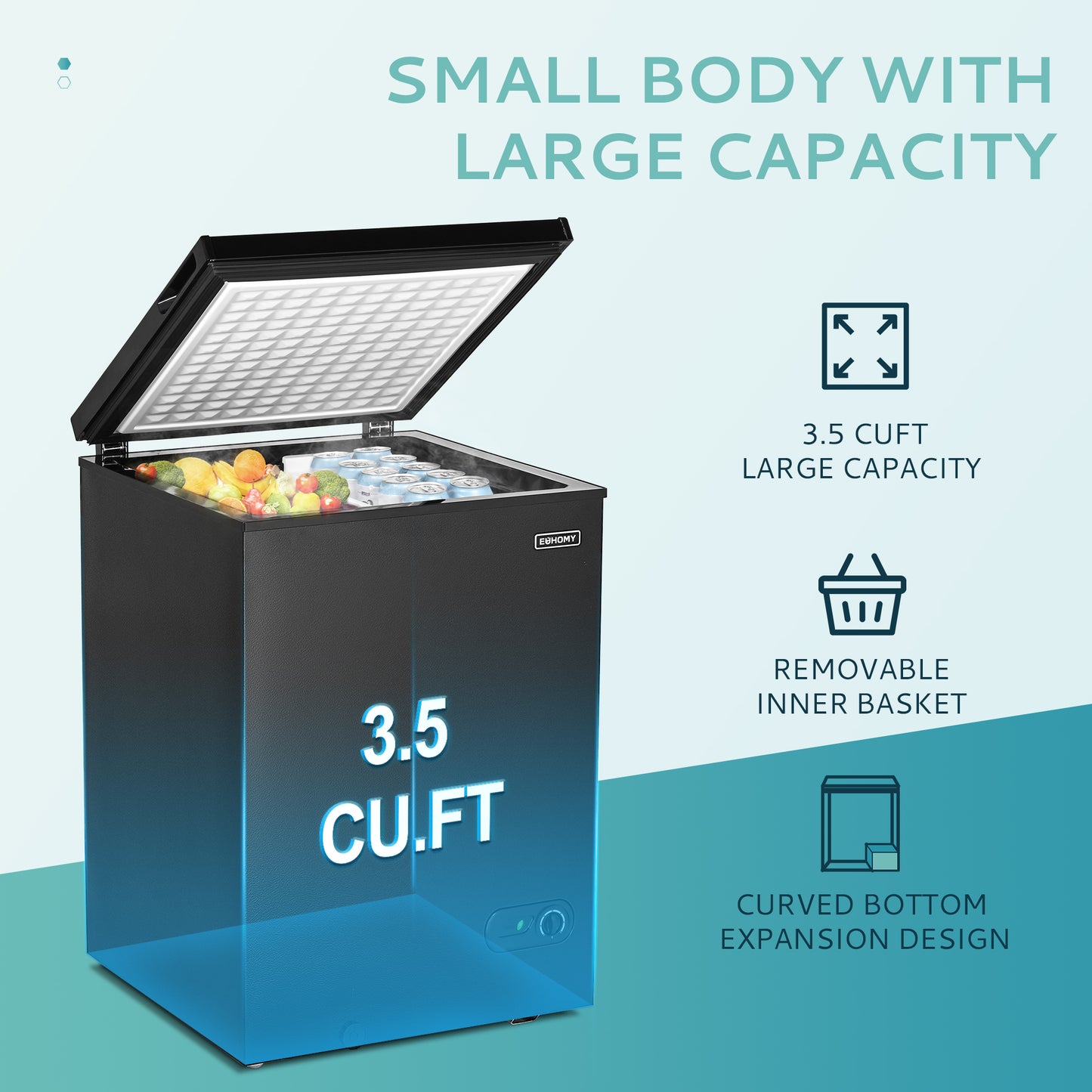 EUHOMY Chest Freezer with Removable Basket, Small Deep Freezer